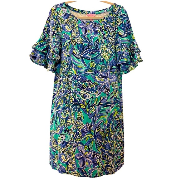 LILLY PULITZER shift dress, loose fit size small, half sleeves & double ruffle - Picture 2 of 7